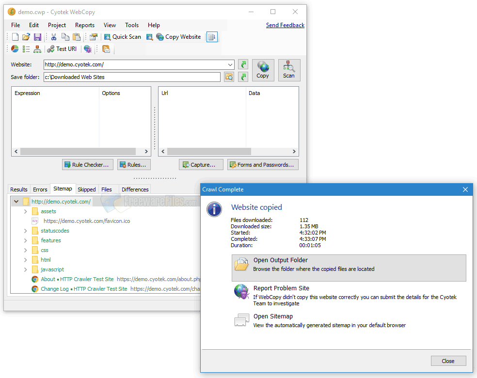 Screenshot for: Cyotek WebCopy 1.8.0.651