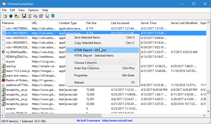 Screenshot for: ChromeCacheView 2.05