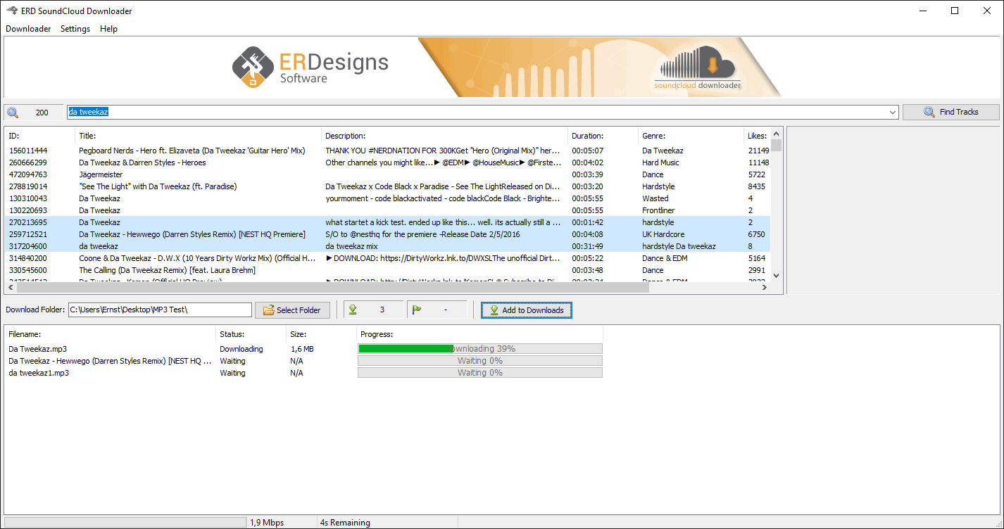 Screenshot for: ERD SoundCloud Downloader 1.0